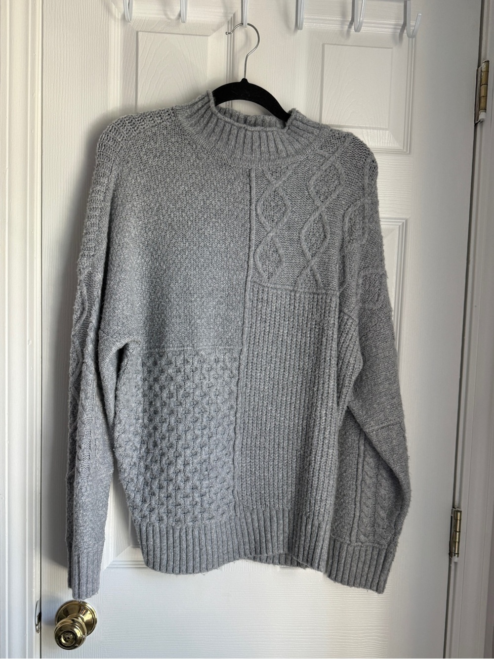American Eagle Mixed Knit Patchwork Sweater Gray Mock Neck Size M
